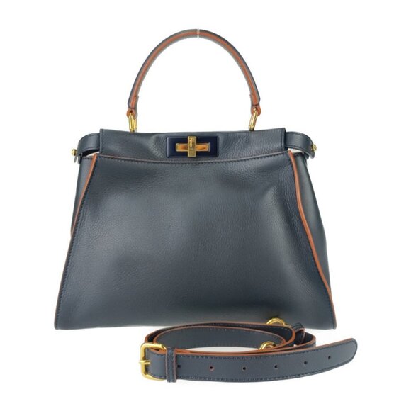 FENDI Navy Leather Peekaboo Shoulder Bag - Picture 1 of 9